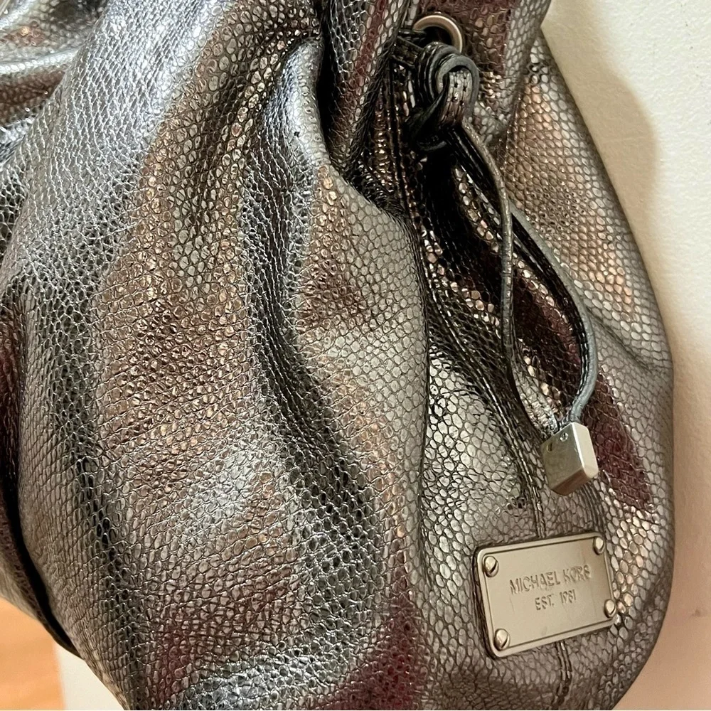 Michael Michael Kors Newbury satchel snake embossed  leather pewter silver